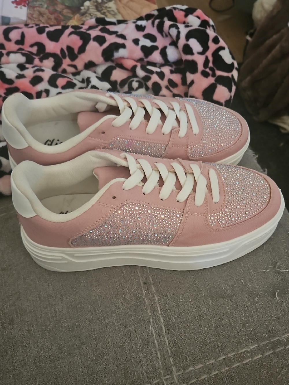 Brand New Liliana Pink Crystal-Embellished Platform Sneakers